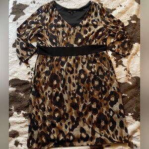 leopard print v neck midi dress